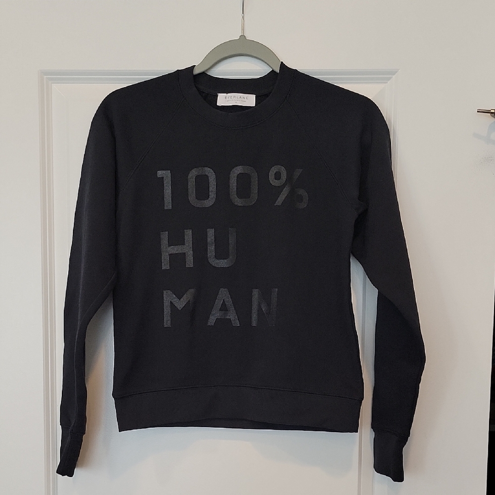 Everlane "100% Human" Graphic Crewneck Sweatshirt Black XS NWOT